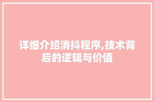 详细介绍消抖程序,技术背后的逻辑与价值