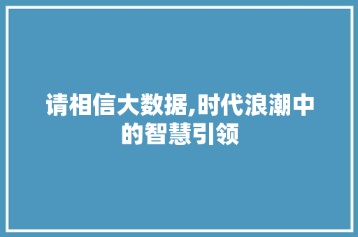 请相信大数据,时代浪潮中的智慧引领
