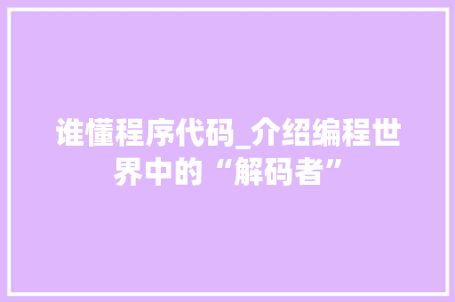 谁懂程序代码_介绍编程世界中的“解码者”