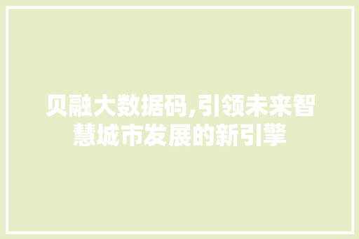 贝融大数据码,引领未来智慧城市发展的新引擎