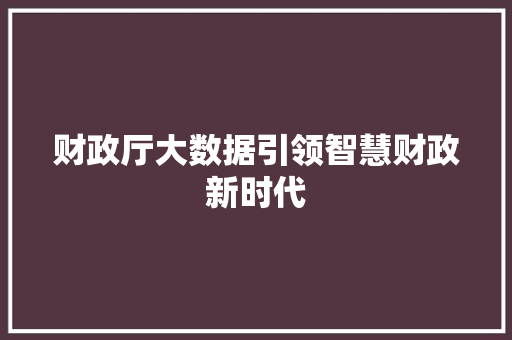 财政厅大数据引领智慧财政新时代