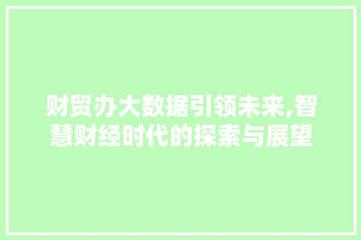 财贸办大数据引领未来,智慧财经时代的探索与展望
