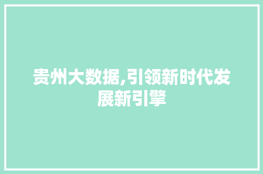 贵州大数据,引领新时代发展新引擎