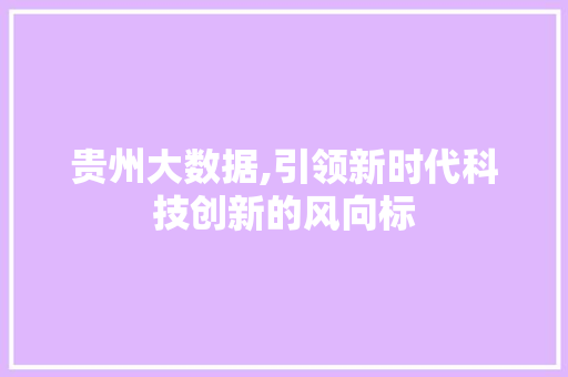 贵州大数据,引领新时代科技创新的风向标