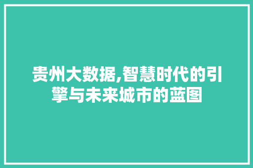 贵州大数据,智慧时代的引擎与未来城市的蓝图