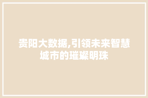 贵阳大数据,引领未来智慧城市的璀璨明珠