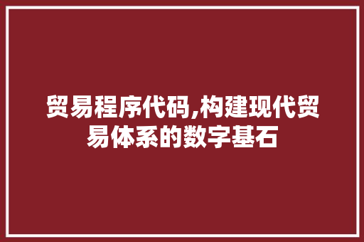 贸易程序代码,构建现代贸易体系的数字基石