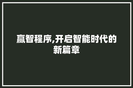 赢智程序,开启智能时代的新篇章