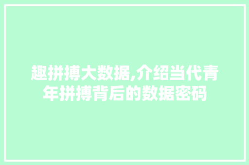 趣拼搏大数据,介绍当代青年拼搏背后的数据密码