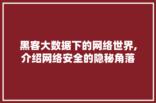 黑客大数据下的网络世界,介绍网络安全的隐秘角落