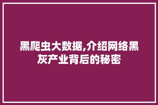 黑爬虫大数据,介绍网络黑灰产业背后的秘密 头条优化