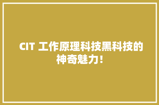  CIT 工作原理科技黑科技的神奇魅力！