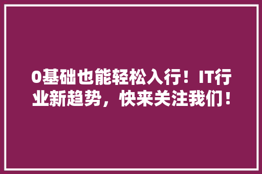 0基础也能轻松入行！IT行业新趋势，快来关注我们！