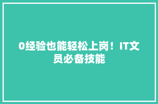 0经验也能轻松上岗！IT文员必备技能