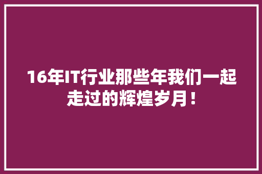 16年IT行业那些年我们一起走过的辉煌岁月！