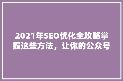 2021年SEO优化全攻略掌握这些方法，让你的公众号爆款文章轻松吸粉！