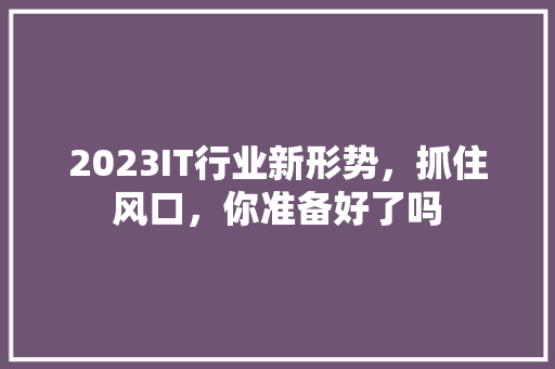 2023IT行业新形势，抓住风口，你准备好了吗