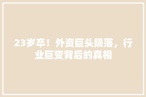 23岁卒！外资巨头陨落，行业巨变背后的真相