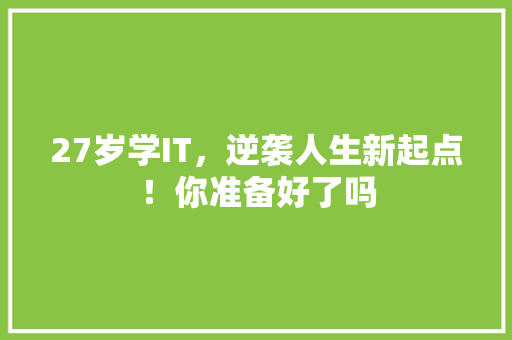 27岁学IT，逆袭人生新起点！你准备好了吗