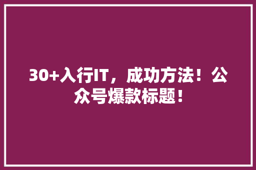 30+入行IT，成功方法！公众号爆款标题！