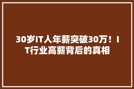 30岁IT人年薪突破30万！IT行业高薪背后的真相
