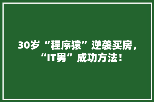30岁“程序猿”逆袭买房，“IT男”成功方法！ 搜狗优化