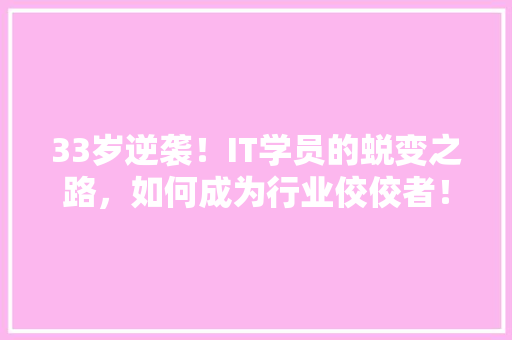 33岁逆袭！IT学员的蜕变之路，如何成为行业佼佼者！