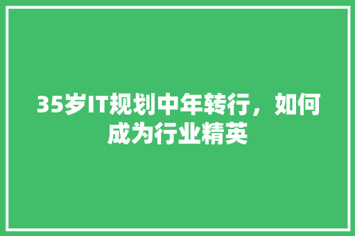 35岁IT规划中年转行，如何成为行业精英