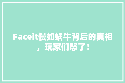 Faceit慢如蜗牛背后的真相，玩家们怒了！
