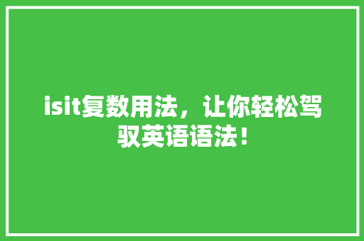 isit复数用法，让你轻松驾驭英语语法！