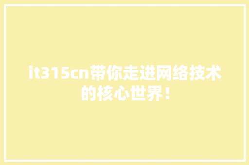 it315cn带你走进网络技术的核心世界！