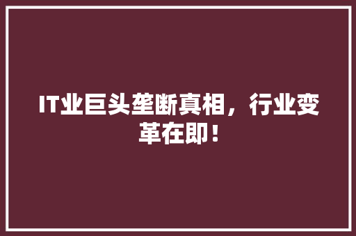 IT业巨头垄断真相，行业变革在即！