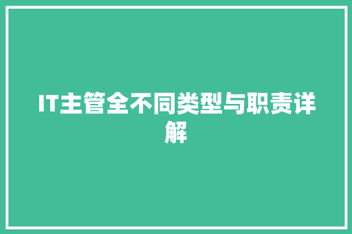 IT主管全不同类型与职责详解