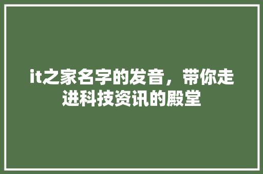 it之家名字的发音，带你走进科技资讯的殿堂 seo技术