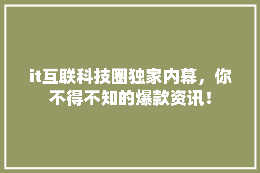 it互联科技圈独家内幕，你不得不知的爆款资讯！