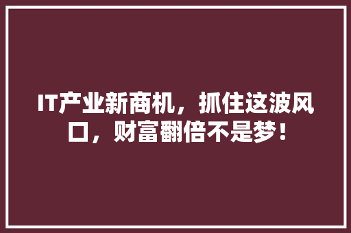 IT产业新商机，抓住这波风口，财富翻倍不是梦！