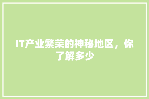 IT产业繁荣的神秘地区，你了解多少