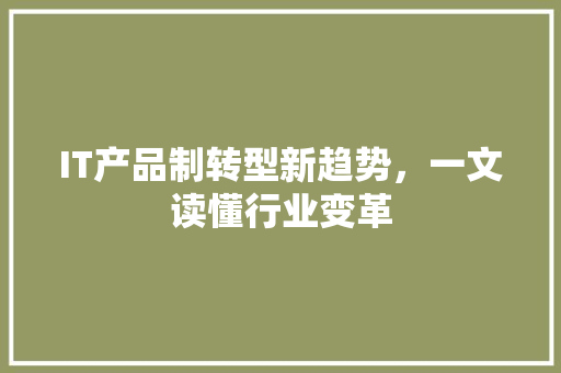 IT产品制转型新趋势，一文读懂行业变革