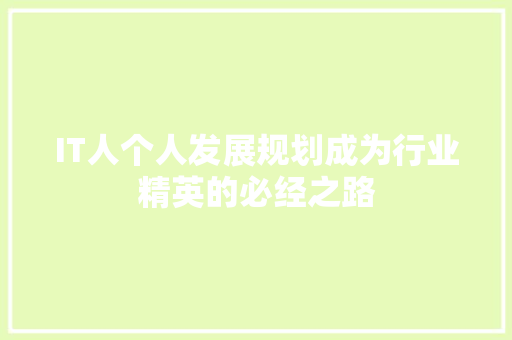 IT人个人发展规划成为行业精英的必经之路