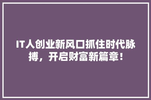 IT人创业新风口抓住时代脉搏，开启财富新篇章！