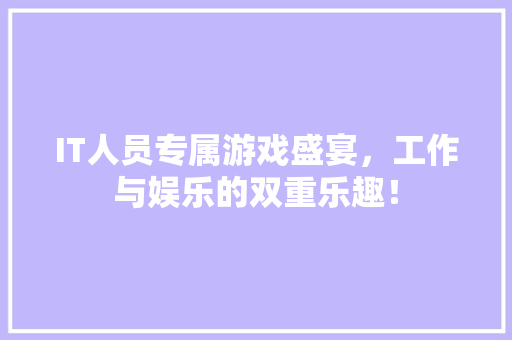 IT人员专属游戏盛宴，工作与娱乐的双重乐趣！