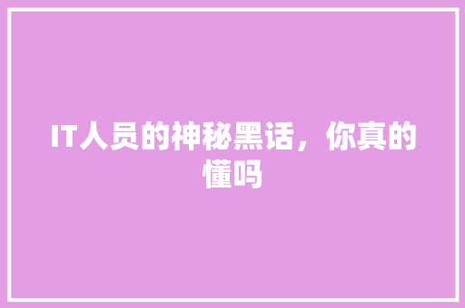 IT人员的神秘黑话，你真的懂吗