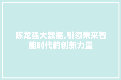 陈龙强大数据,引领未来智能时代的创新力量