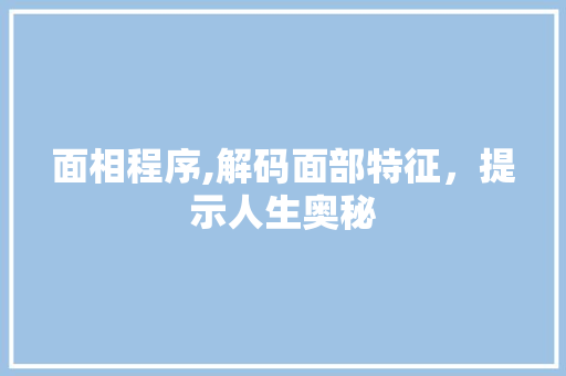 面相程序,解码面部特征，提示人生奥秘