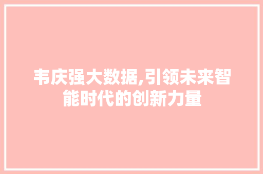 韦庆强大数据,引领未来智能时代的创新力量