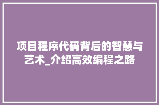 项目程序代码背后的智慧与艺术_介绍高效编程之路