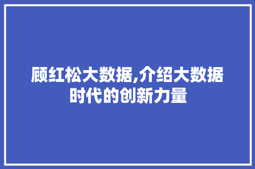 顾红松大数据,介绍大数据时代的创新力量 百度算法