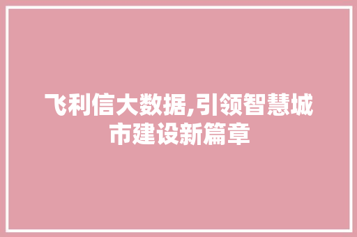 飞利信大数据,引领智慧城市建设新篇章
