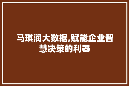 马琪润大数据,赋能企业智慧决策的利器 AI技术学习
