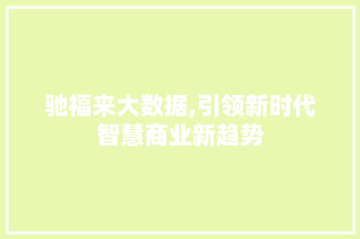 驰福来大数据,引领新时代智慧商业新趋势